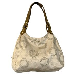 Vintage/Y2K Coach Ashley Dotted Op Art Hobo Bag/Purse/Shoulder Bag - Cream/Brown